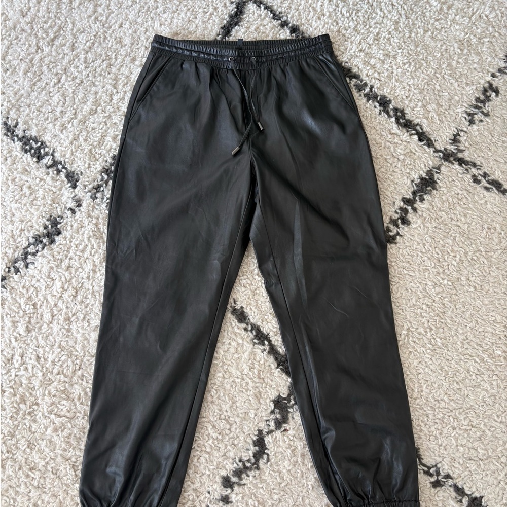PAIGE Black Faux Leather Joggers